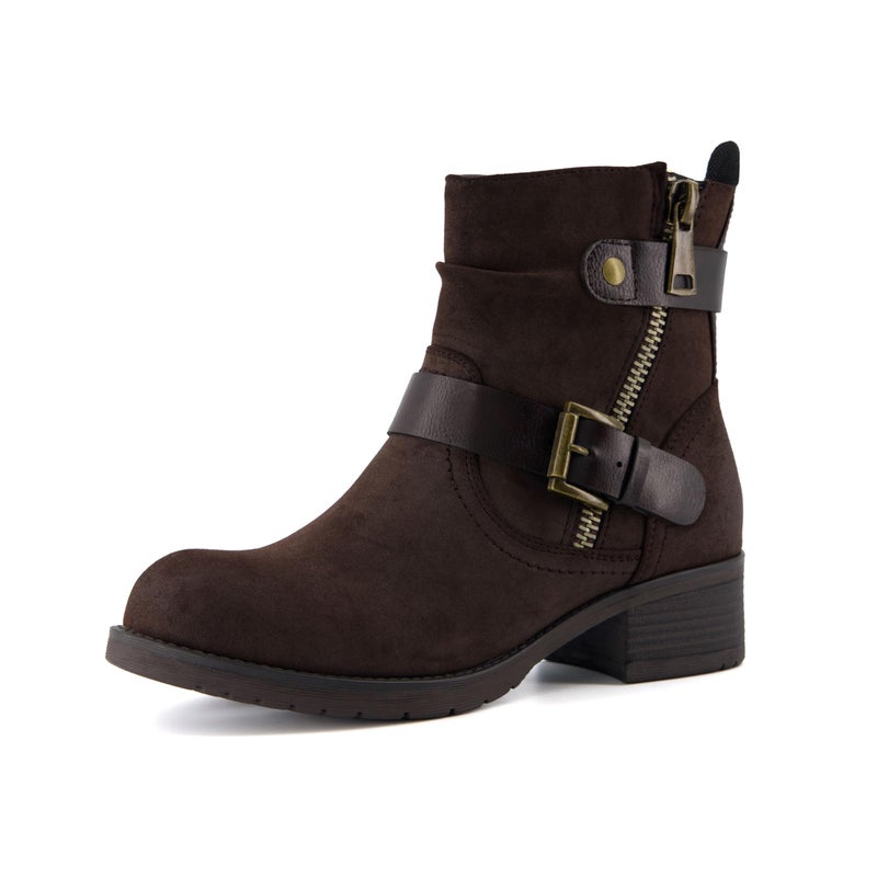 Dune London Dunes Max Motorcycle Womens Ankle Boots â€“ Comfortable Booties for Women with Zipper & Buckle, Combat Boots Style, Memory Foam, Wide Width Options BROWN 6.5 - Image 1